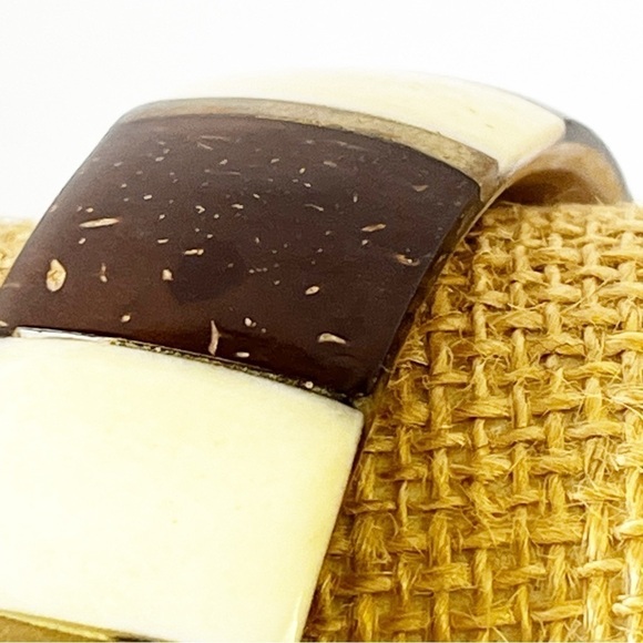 Vintage De Renaudin Natural Horn Bangle Bracelet Cuff Canada Brown Cream Boho - Picture 5 of 9